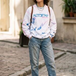 Vintage 80s 90s Tie Dye Sweatshirt Size Large Oversized White Pink Blue